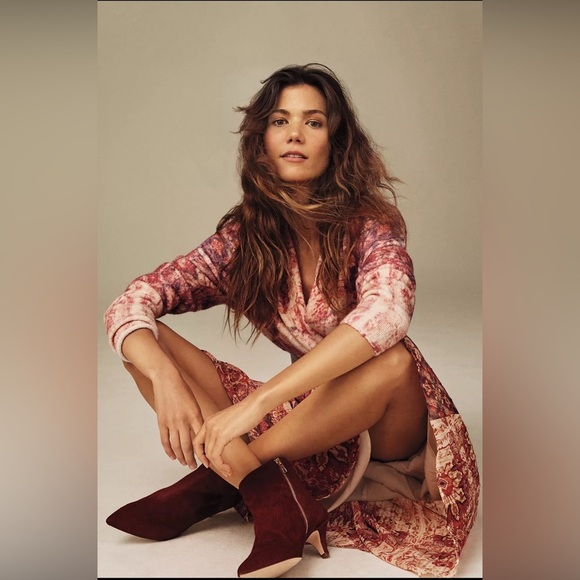 NWOB Anthropologie Calf Hair Pointed Toe Kitten Heel Booties Red Brown Maroon 6 - Picture 1 of 8